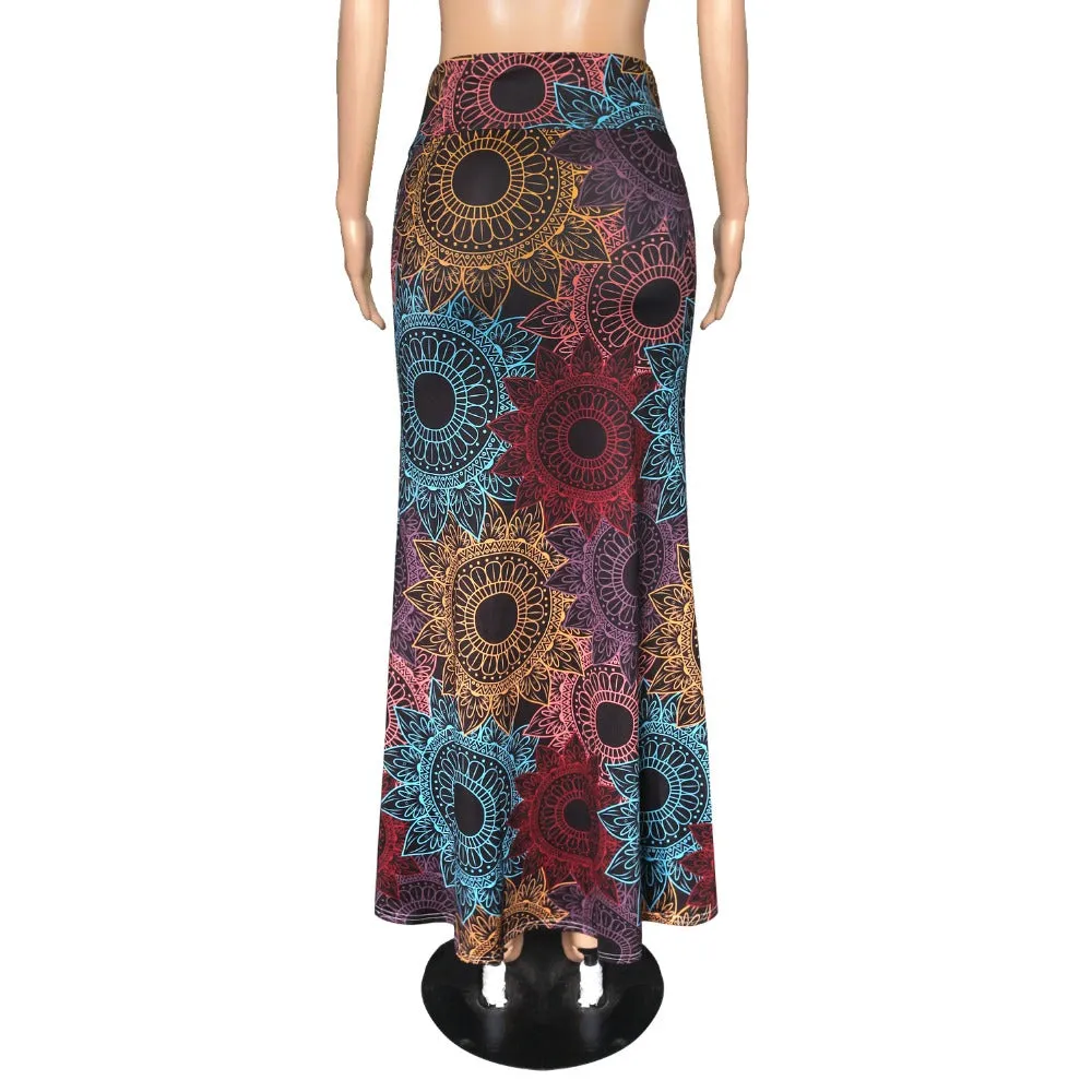 Funki Buys | Skirts | Women's Colorul Print Long Stretch Skirt