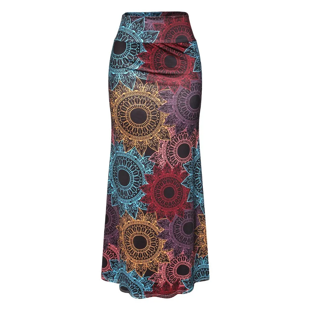 Funki Buys | Skirts | Women's Colorul Print Long Stretch Skirt