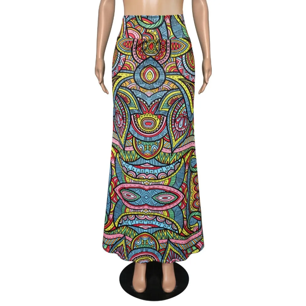 Funki Buys | Skirts | Women's Colorul Print Long Stretch Skirt