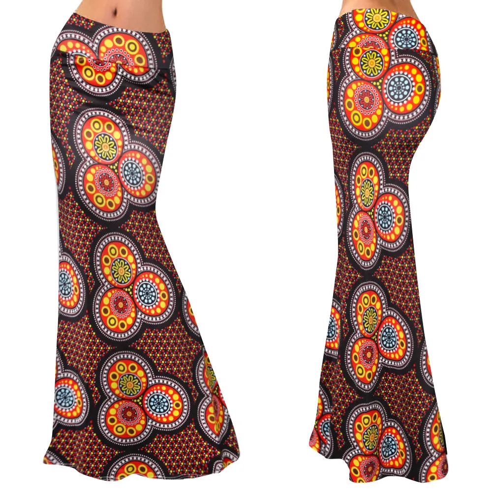 Funki Buys | Skirts | Women's Colorul Print Long Stretch Skirt