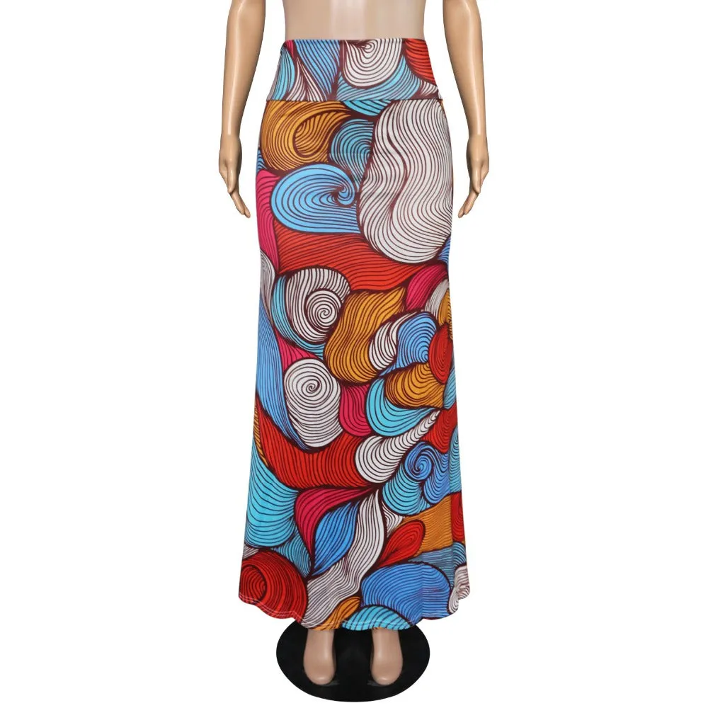 Funki Buys | Skirts | Women's Colorul Print Long Stretch Skirt