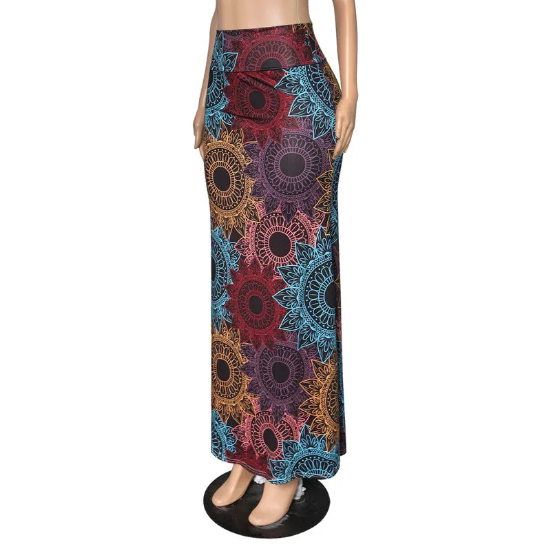 Funki Buys | Skirts | Women's Colorul Print Long Stretch Skirt