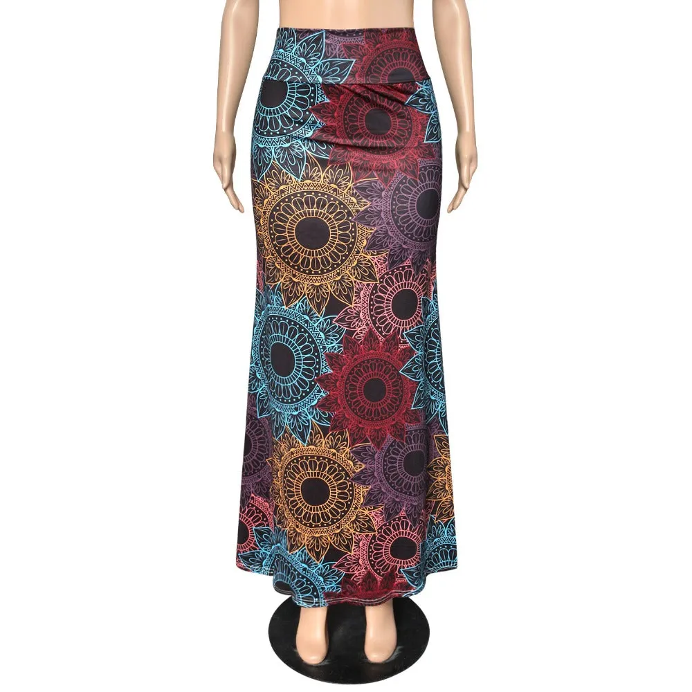 Funki Buys | Skirts | Women's Colorul Print Long Stretch Skirt