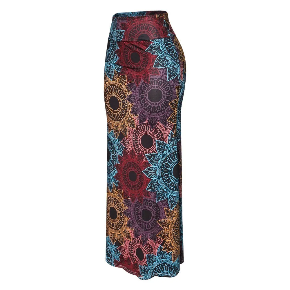 Funki Buys | Skirts | Women's Colorul Print Long Stretch Skirt