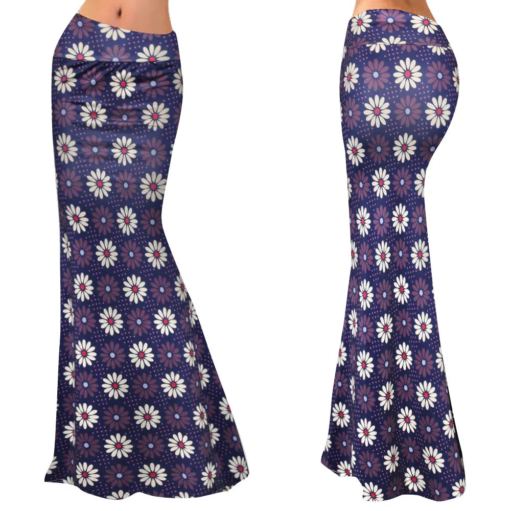 Funki Buys | Skirts | Women's Colorul Print Long Stretch Skirt