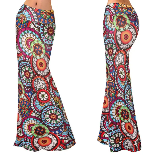 Funki Buys | Skirts | Women's Colorul Print Long Stretch Skirt