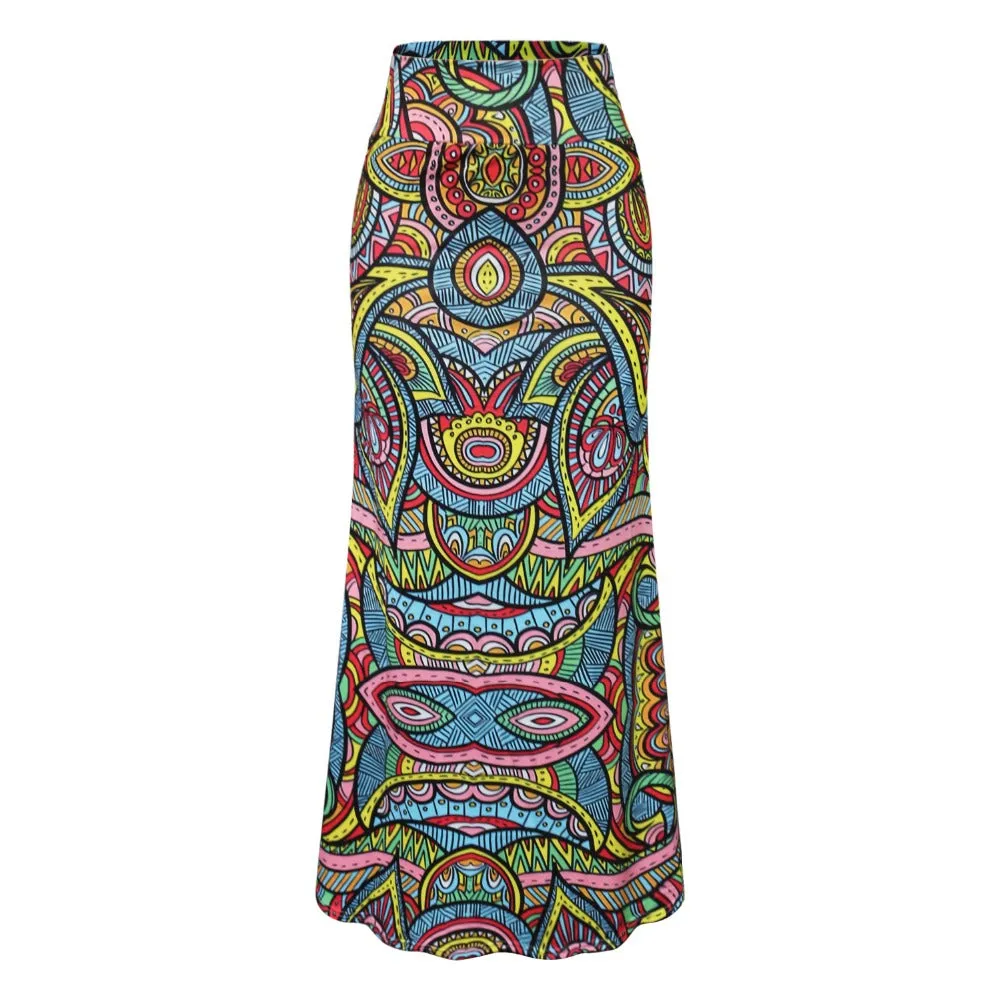 Funki Buys | Skirts | Women's Colorul Print Long Stretch Skirt