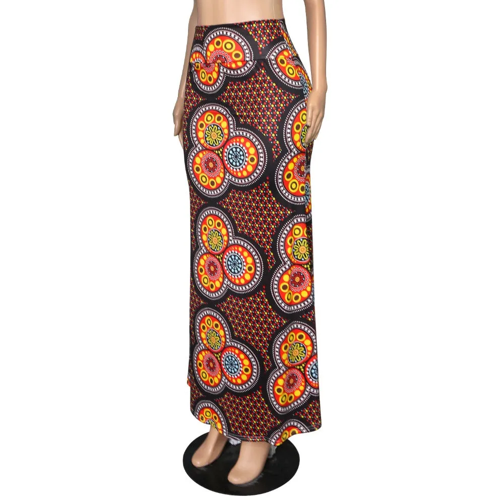 Funki Buys | Skirts | Women's Colorul Print Long Stretch Skirt