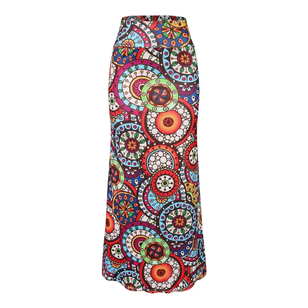 Funki Buys | Skirts | Women's Colorul Print Long Stretch Skirt