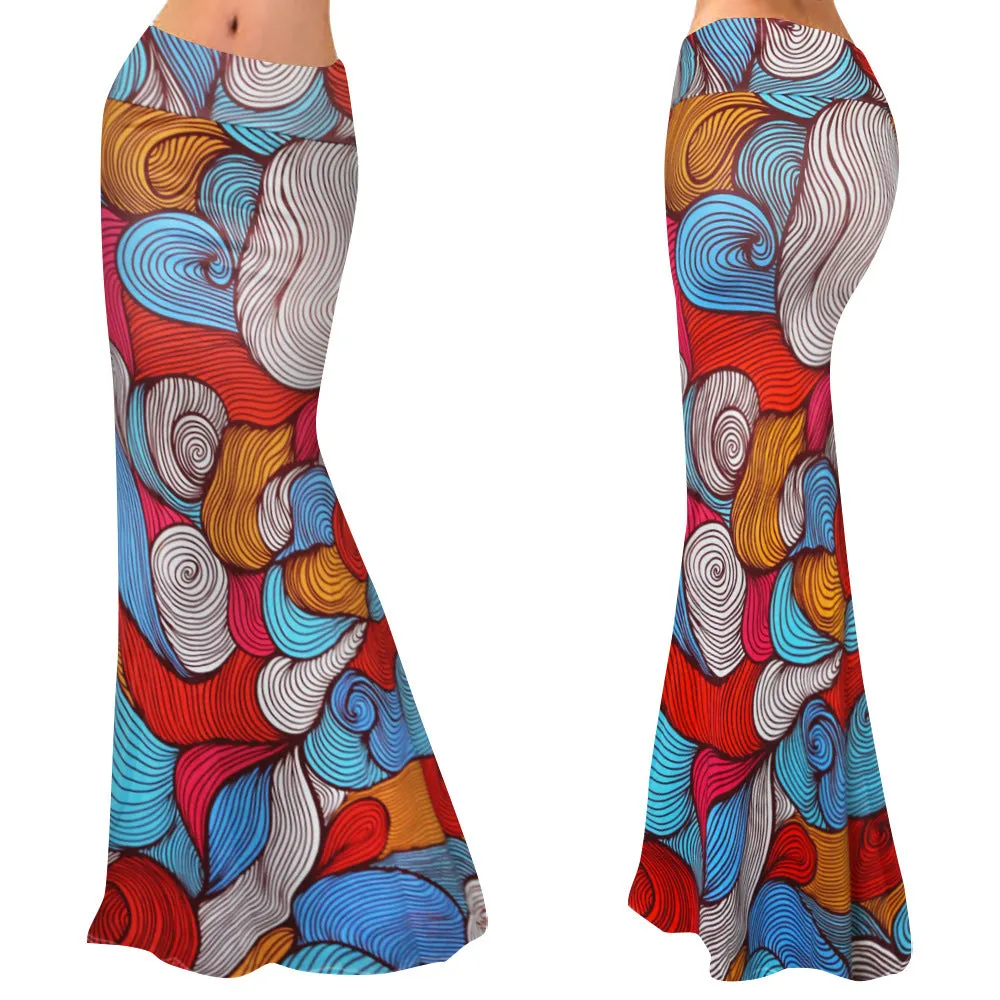 Funki Buys | Skirts | Women's Colorul Print Long Stretch Skirt