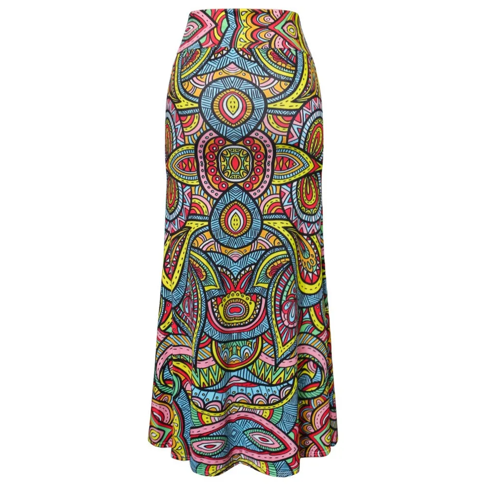 Funki Buys | Skirts | Women's Colorul Print Long Stretch Skirt