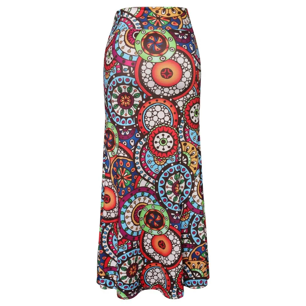 Funki Buys | Skirts | Women's Colorul Print Long Stretch Skirt