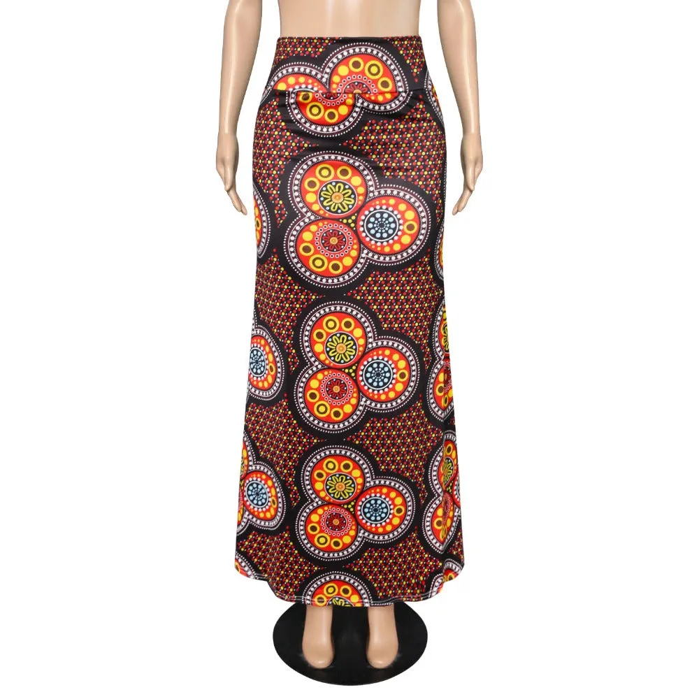 Funki Buys | Skirts | Women's Colorul Print Long Stretch Skirt