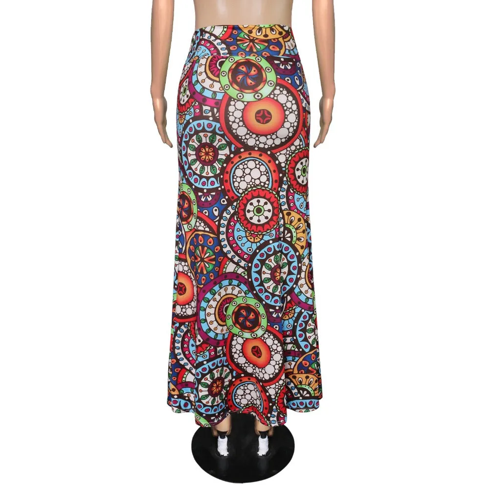 Funki Buys | Skirts | Women's Colorul Print Long Stretch Skirt