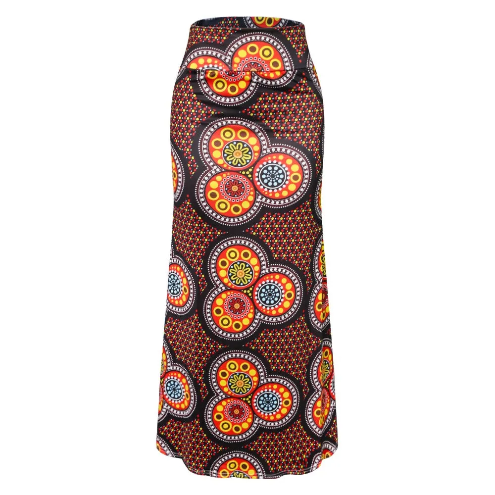 Funki Buys | Skirts | Women's Colorul Print Long Stretch Skirt