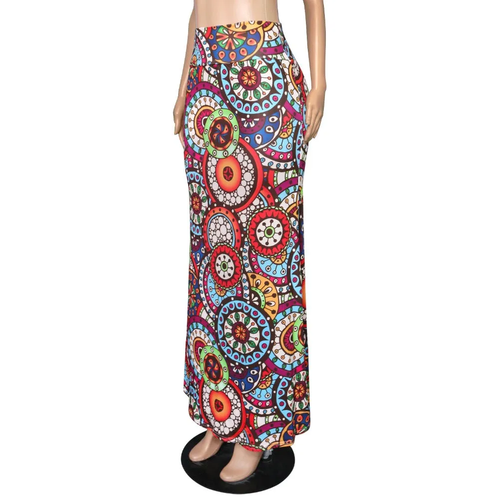 Funki Buys | Skirts | Women's Colorul Print Long Stretch Skirt