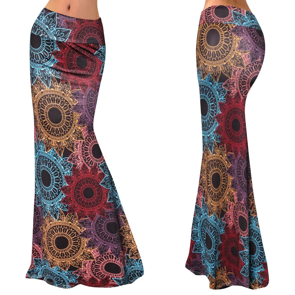 Funki Buys | Skirts | Women's Colorul Print Long Stretch Skirt