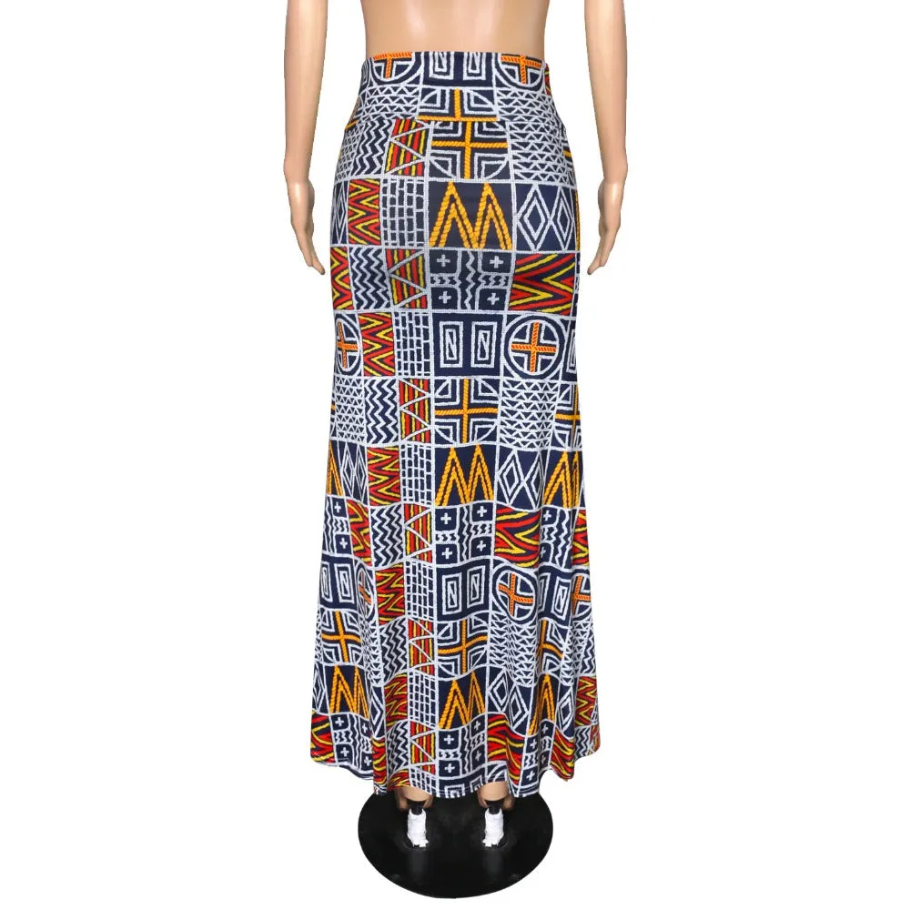 Funki Buys | Skirts | Women's Colorul Print Long Stretch Skirt