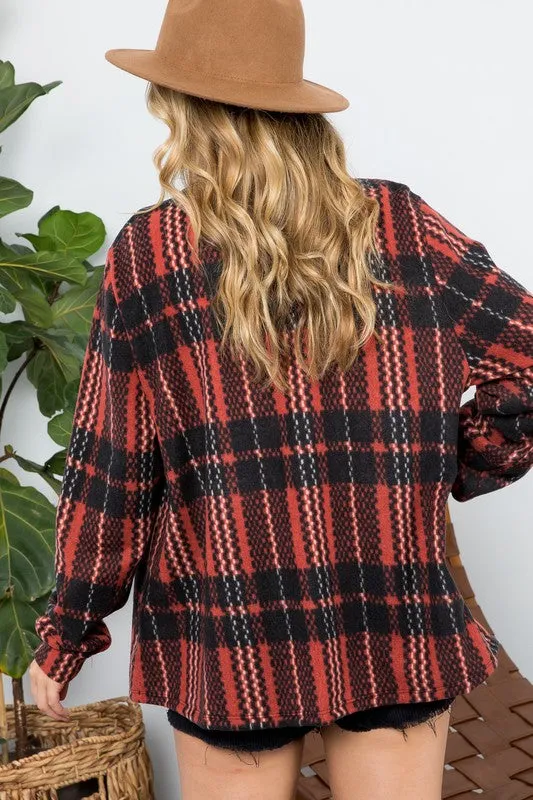 FUZZY PLAID BUTTON DOWN SHACKET