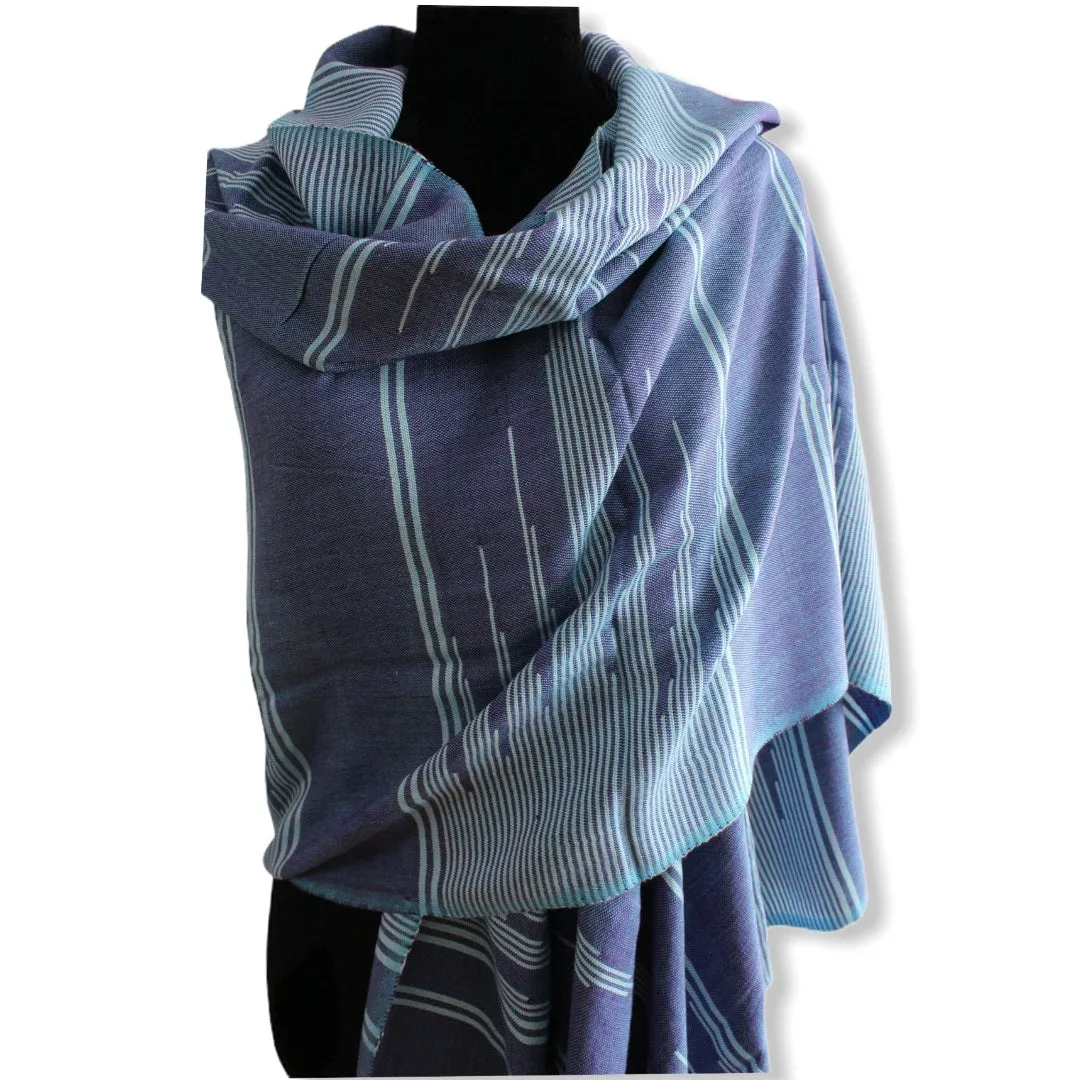 Geometric Handwoven Shawl - Shades of Blue