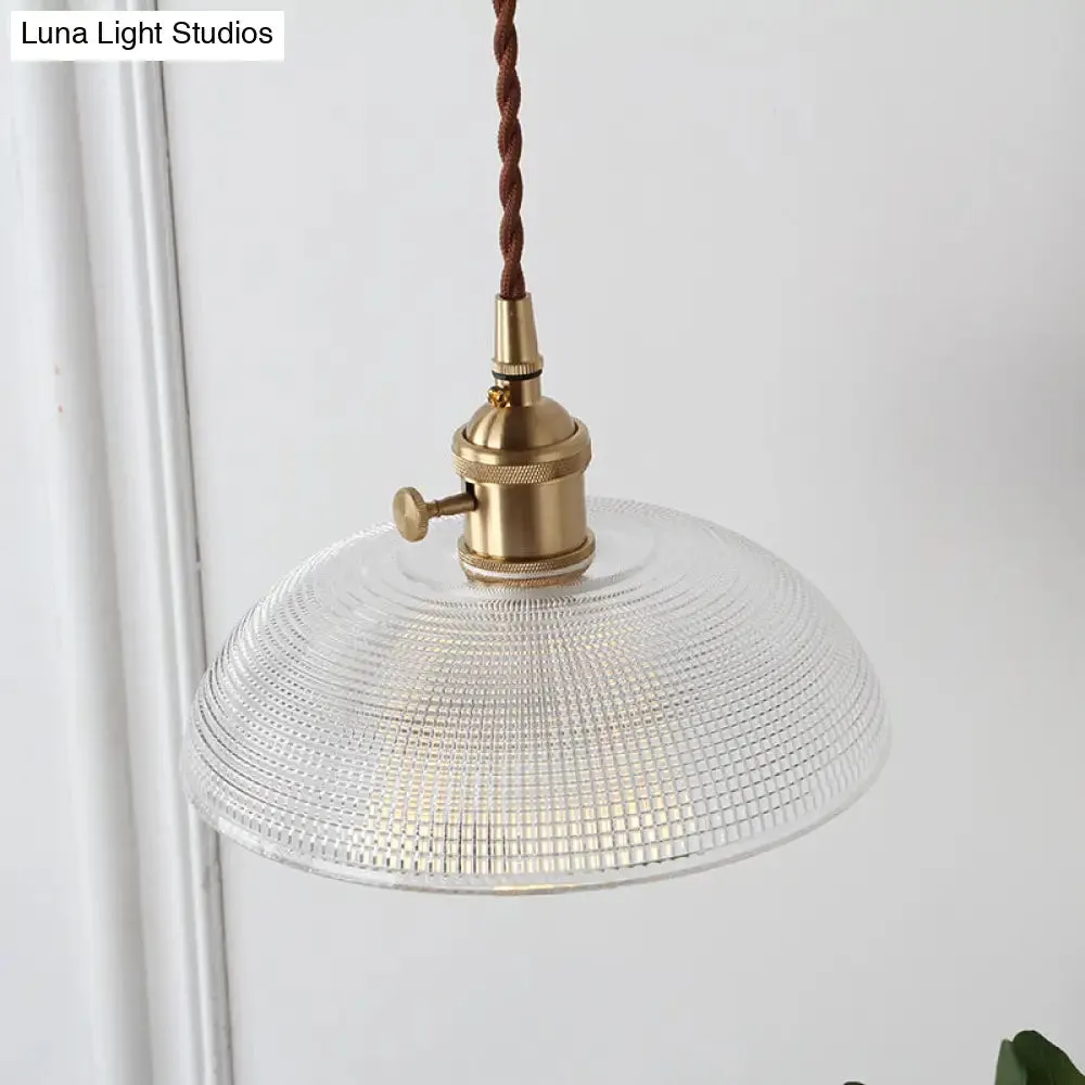 Geometry Clear Lattice Glass Pendant Hanging Lamp: Farmhouse Dining Room Lighting in Brass