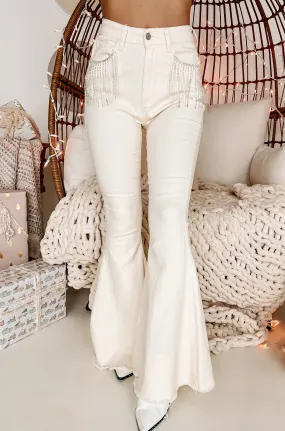 Get Your Groove On Rhinestone Embellished Bell Bottoms (Ivory)