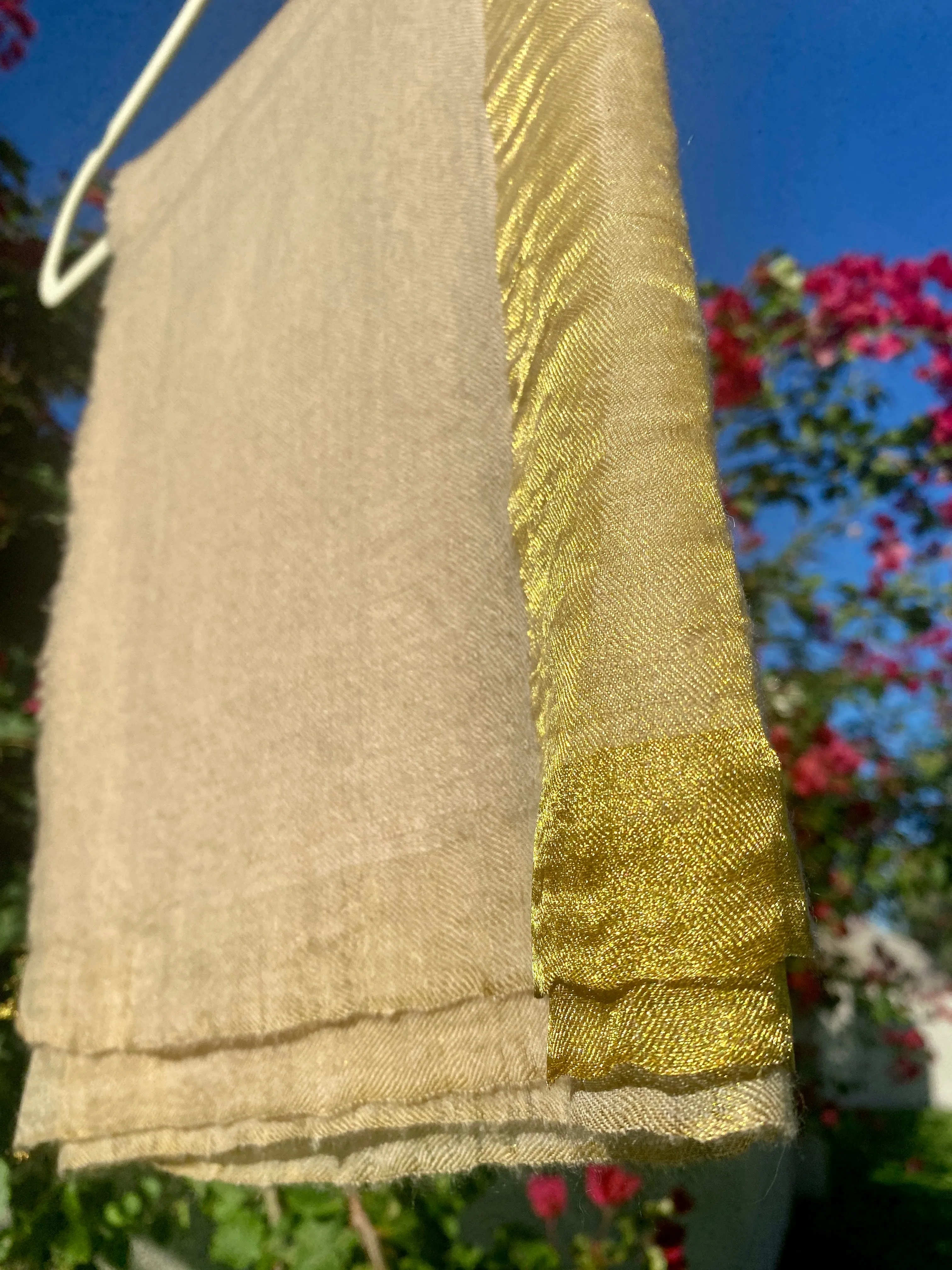 Gold Metallic Stripe Natural Kashmiri Pashmina Shawl ONE OF A KIND