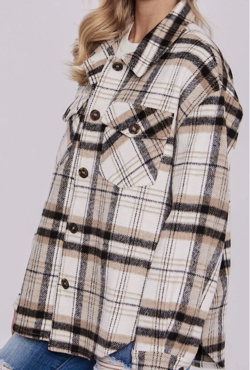 Good Weekend Plaid Shacket: Taupe