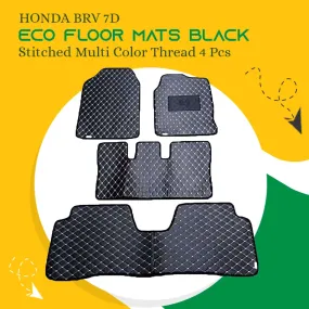 Honda BRV 7D Eco Floor Mats Black Stitched Multi Color Thread 4 Pcs - Model 2017-2021