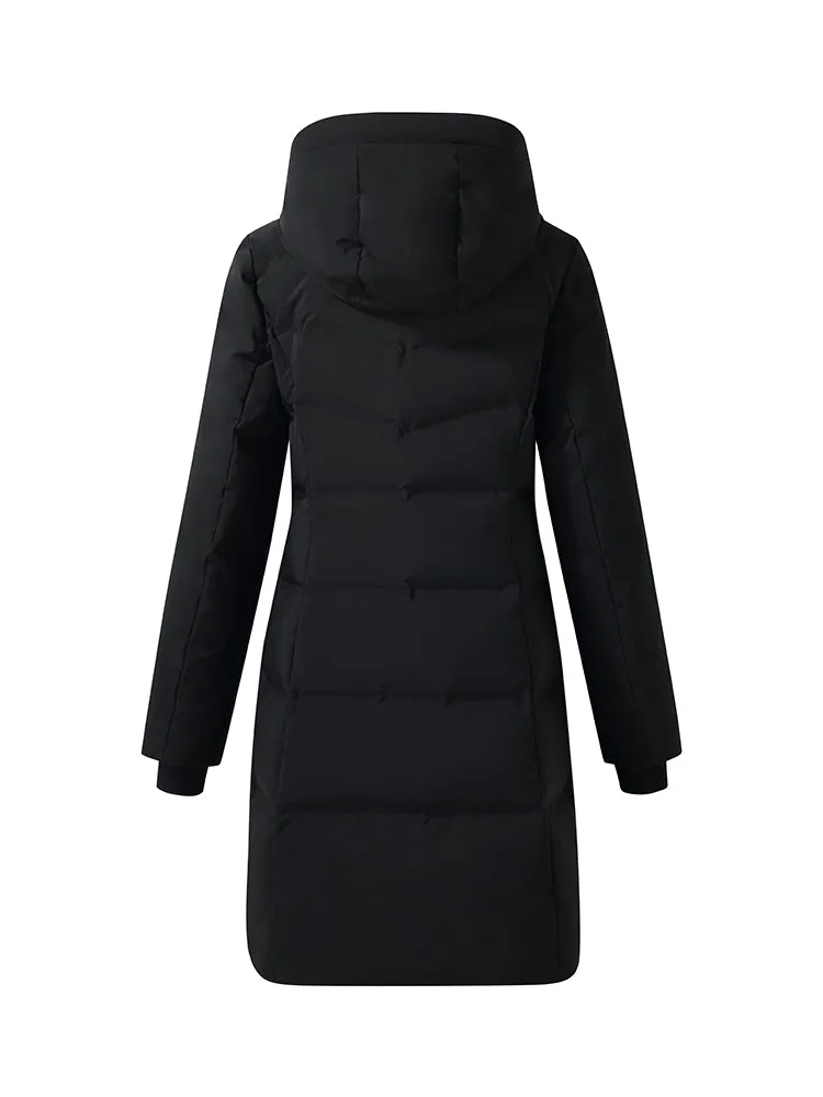 Hooded Goose Down Coat With Knit Cuff