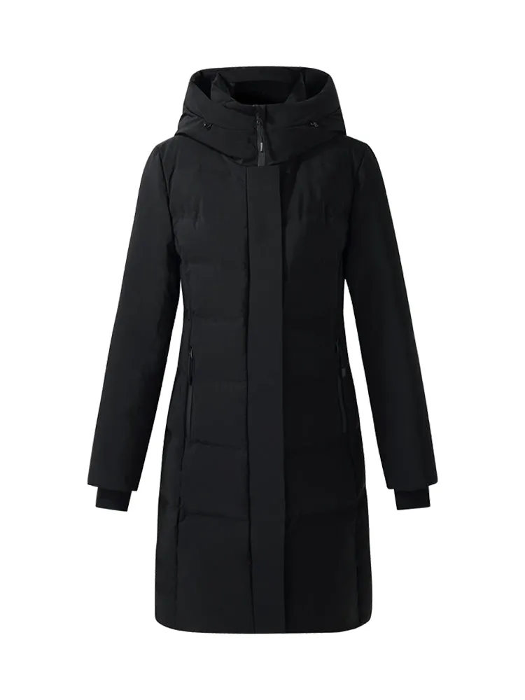 Hooded Goose Down Coat With Knit Cuff