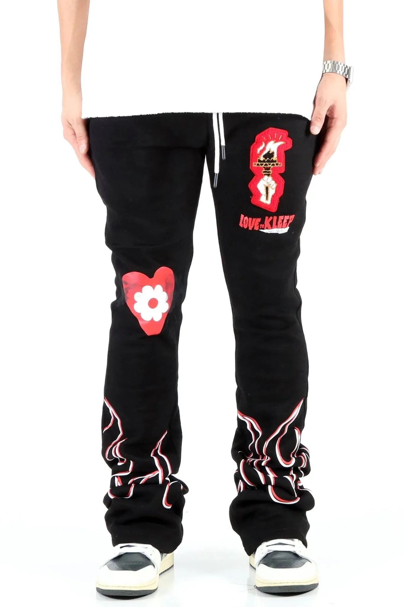 KLEEP Heavyweight Brushed Graphic Skinny Flare Stacked Pants