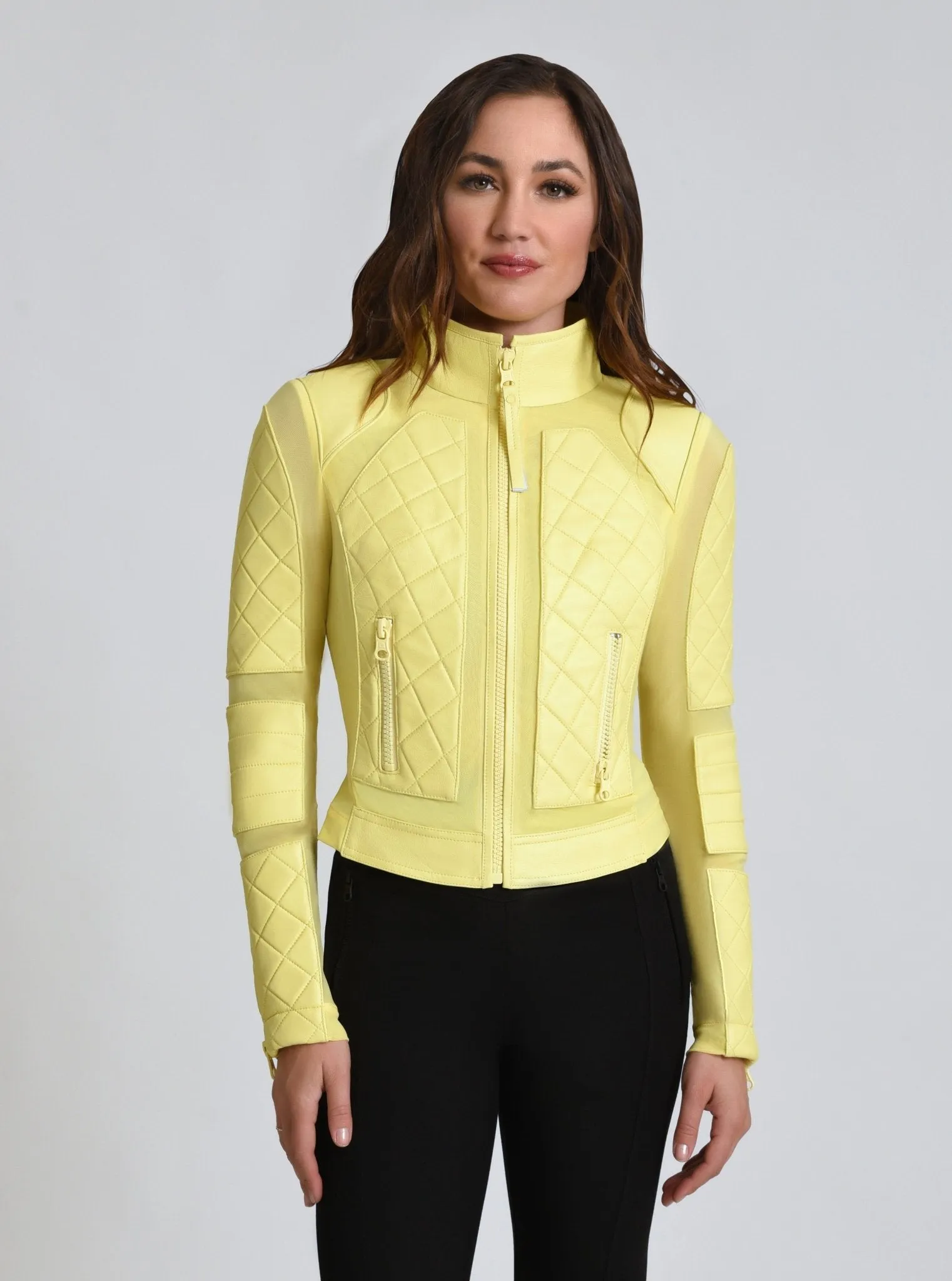 Leather Moto Mesh Jacket - Pale Banana