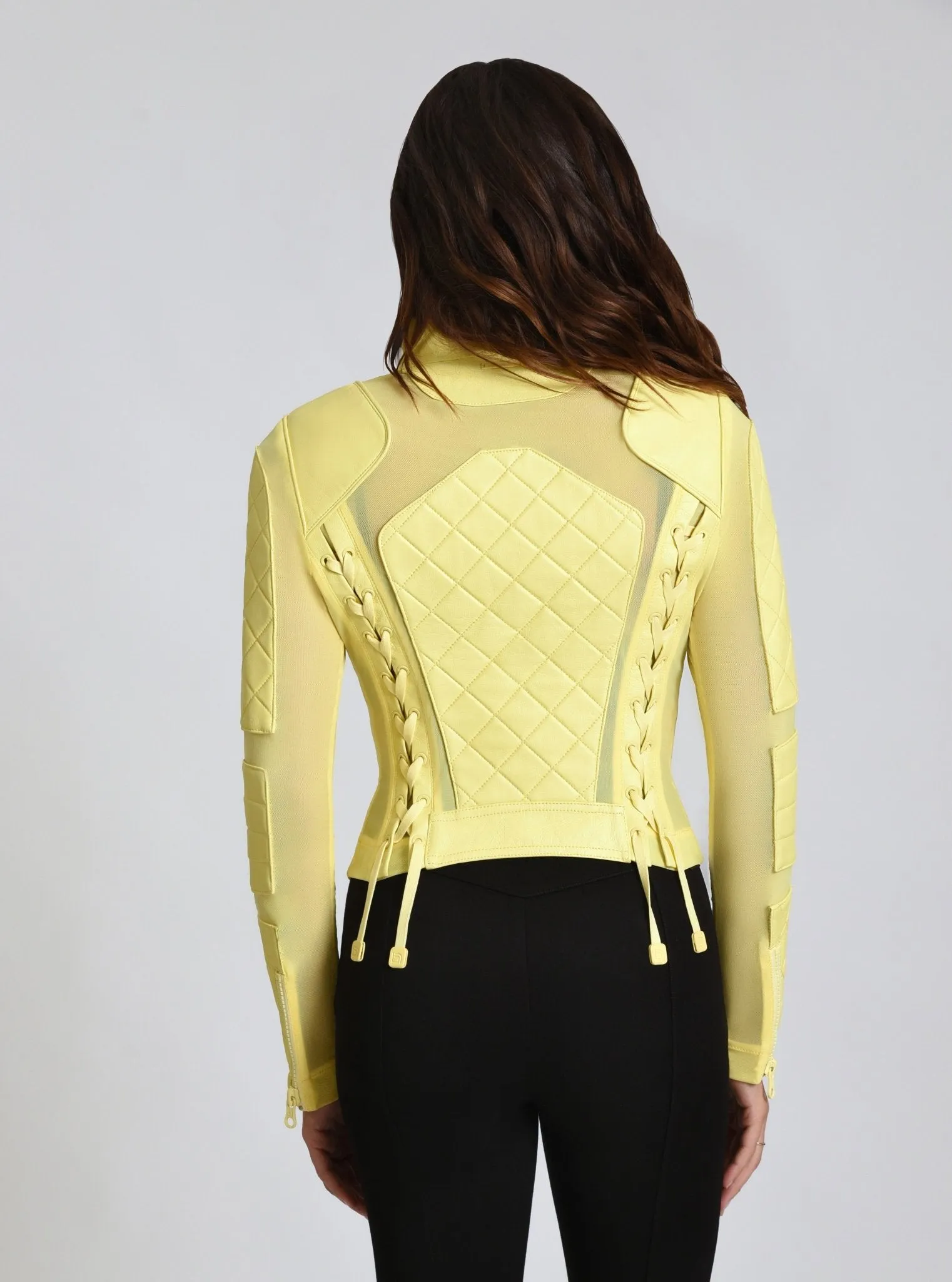 Leather Moto Mesh Jacket - Pale Banana