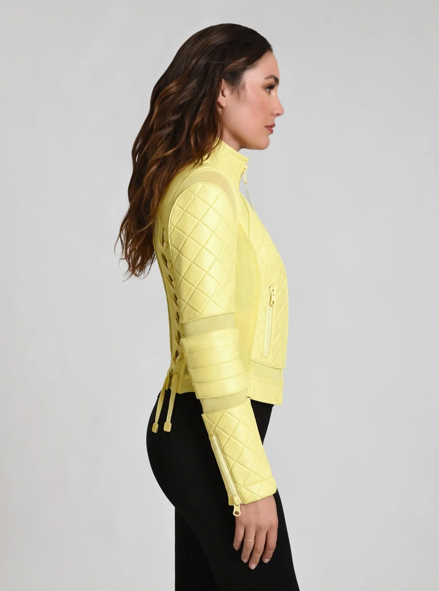 Leather Moto Mesh Jacket - Pale Banana