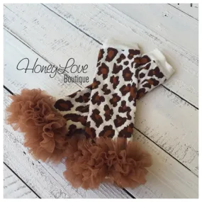 Leg Warmers - Leopard Print - with brown or ivory ruffle