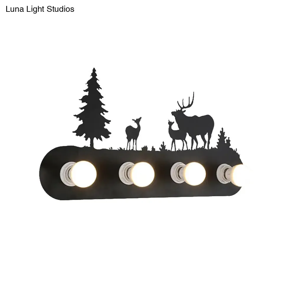 Lodge Open Bulb Wall Light with Nature-inspired 4-Bulb Metallic Wall Sconce in Black, Indoor Use