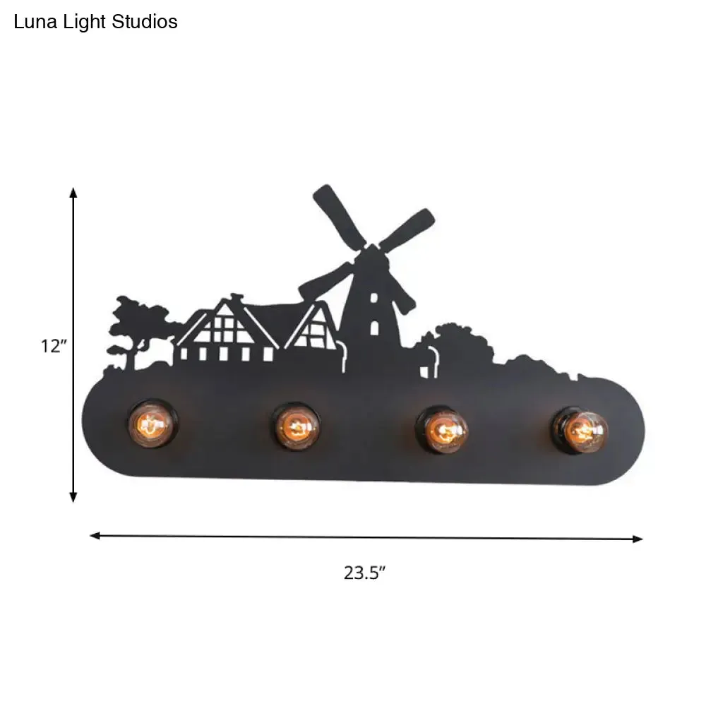 Lodge Open Bulb Wall Light with Nature-inspired 4-Bulb Metallic Wall Sconce in Black, Indoor Use