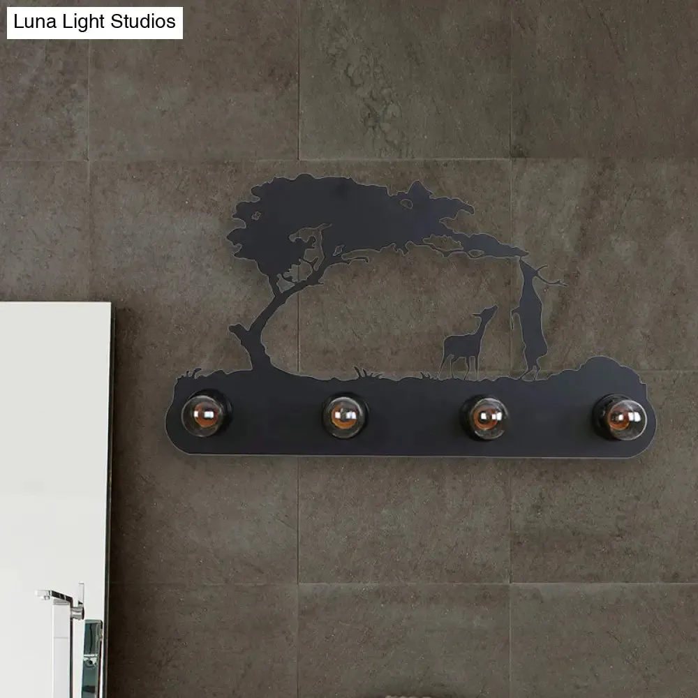 Lodge Open Bulb Wall Light with Nature-inspired 4-Bulb Metallic Wall Sconce in Black, Indoor Use