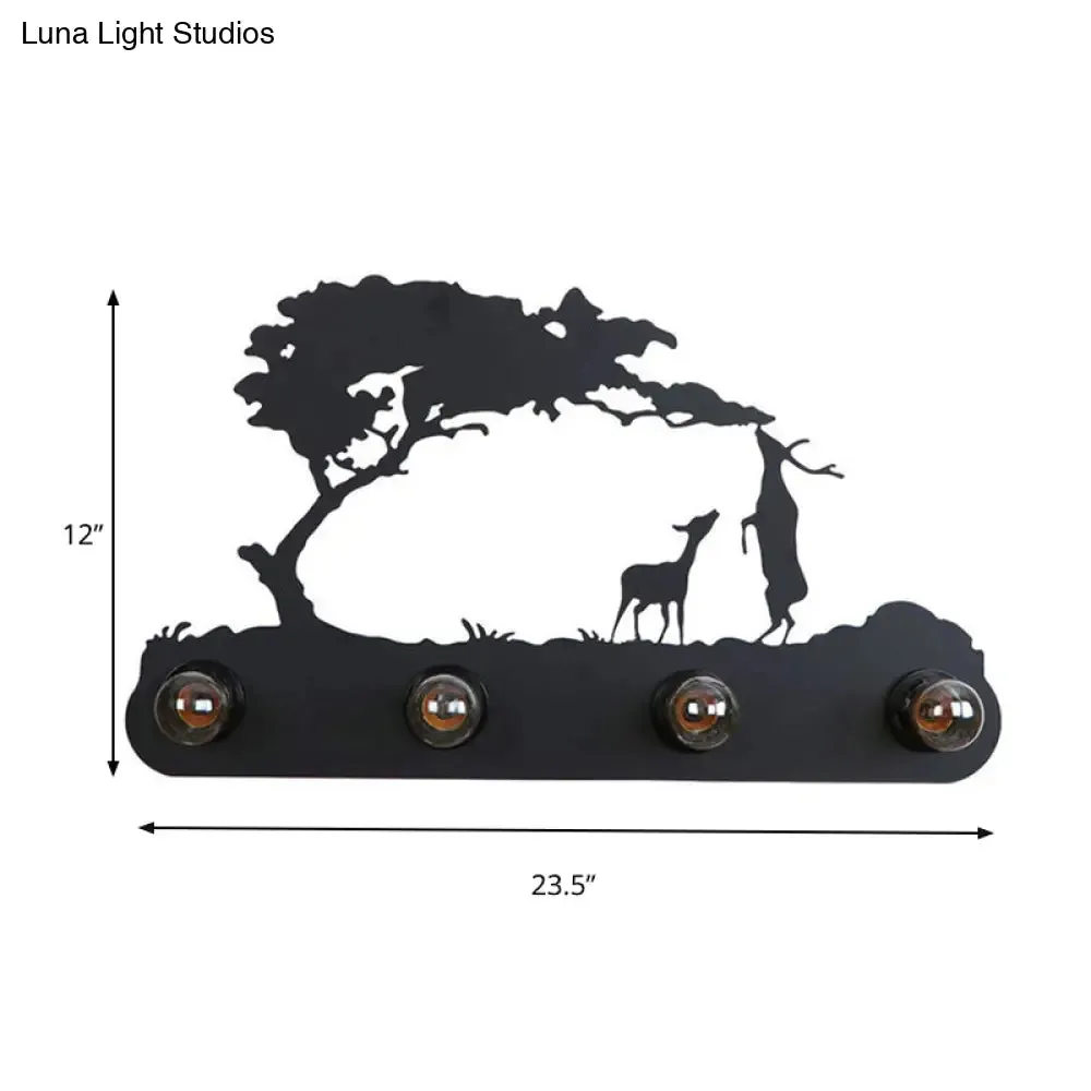 Lodge Open Bulb Wall Light with Nature-inspired 4-Bulb Metallic Wall Sconce in Black, Indoor Use