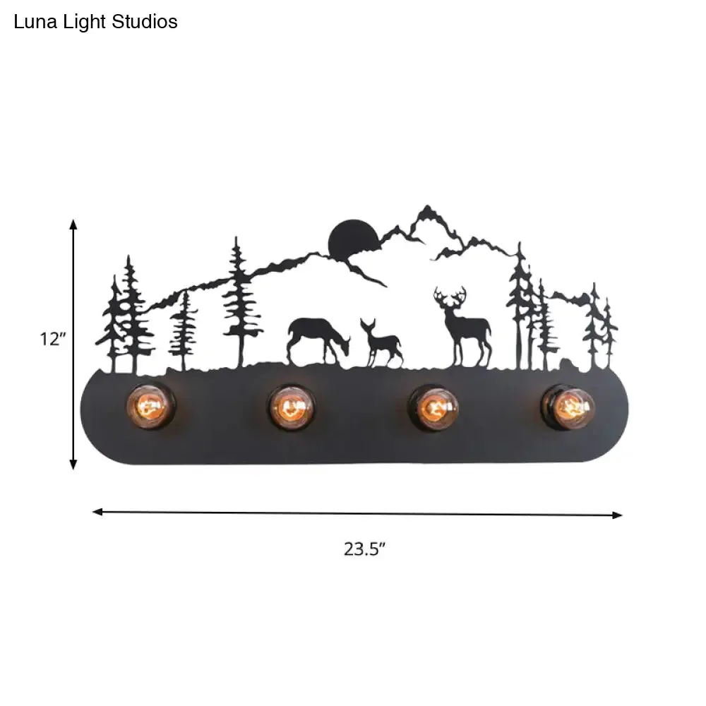 Lodge Open Bulb Wall Light with Nature-inspired 4-Bulb Metallic Wall Sconce in Black, Indoor Use