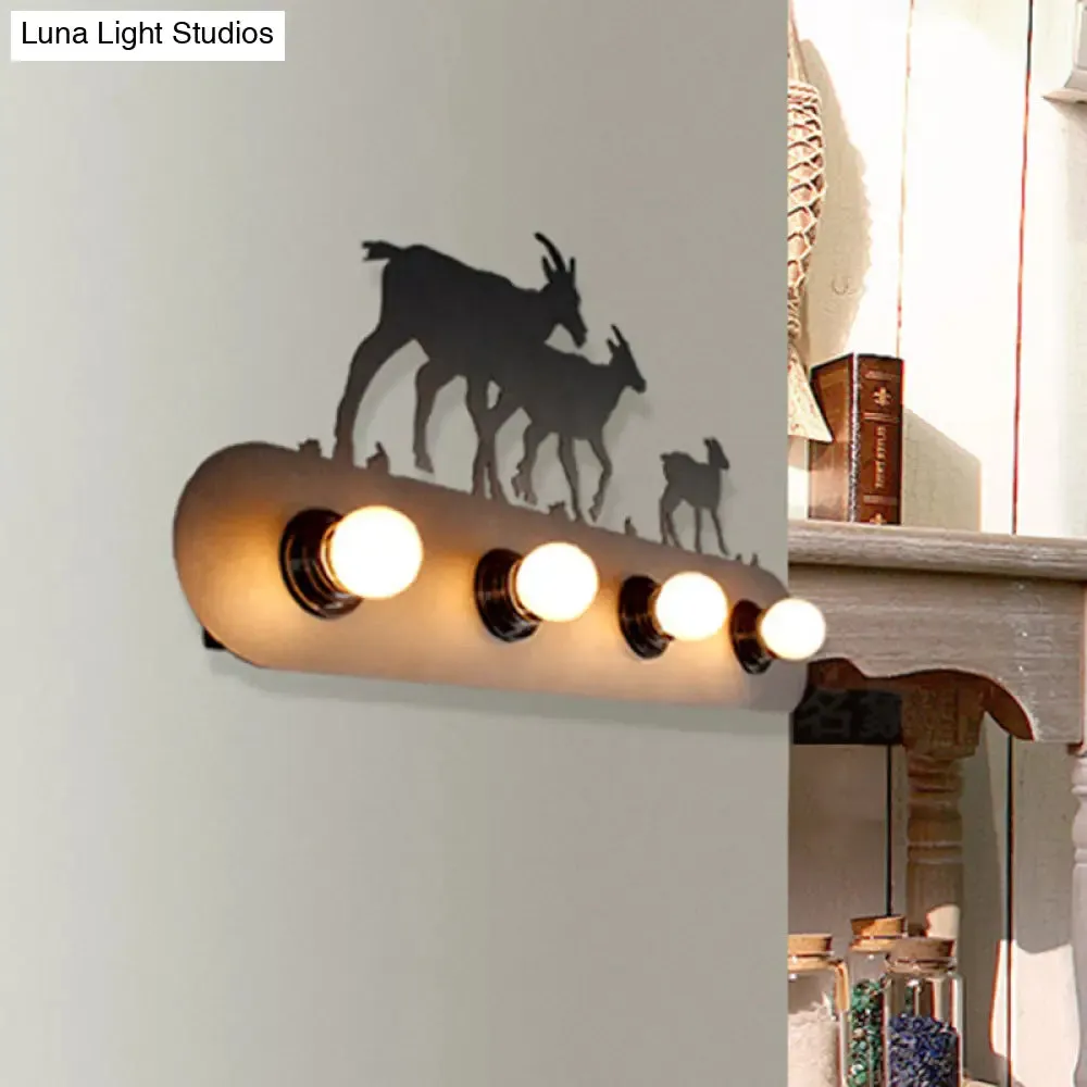 Lodge Open Bulb Wall Light with Nature-inspired 4-Bulb Metallic Wall Sconce in Black, Indoor Use