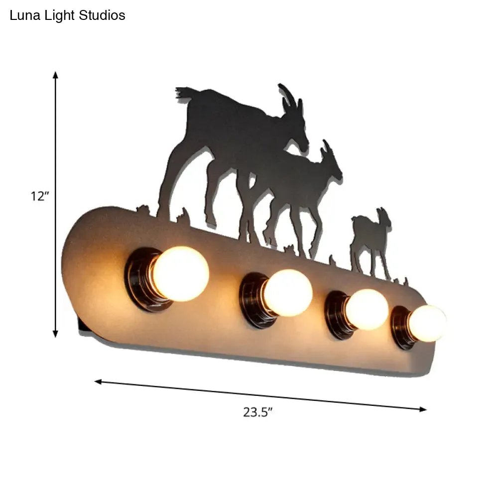 Lodge Open Bulb Wall Light with Nature-inspired 4-Bulb Metallic Wall Sconce in Black, Indoor Use