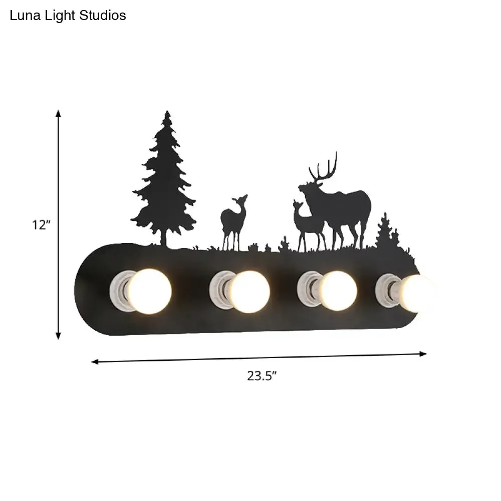 Lodge Open Bulb Wall Light with Nature-inspired 4-Bulb Metallic Wall Sconce in Black, Indoor Use