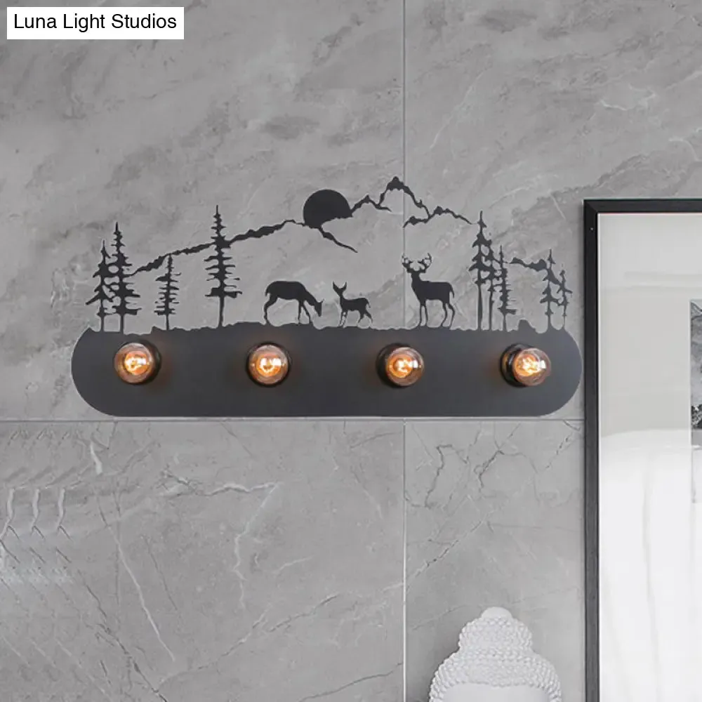 Lodge Open Bulb Wall Light with Nature-inspired 4-Bulb Metallic Wall Sconce in Black, Indoor Use