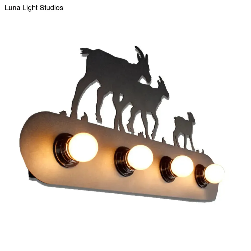 Lodge Open Bulb Wall Light with Nature-inspired 4-Bulb Metallic Wall Sconce in Black, Indoor Use