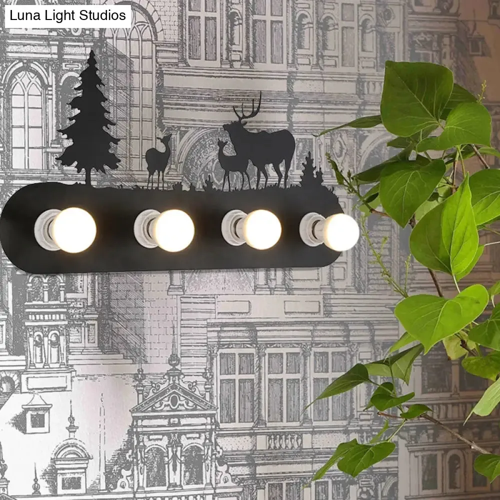 Lodge Open Bulb Wall Light with Nature-inspired 4-Bulb Metallic Wall Sconce in Black, Indoor Use