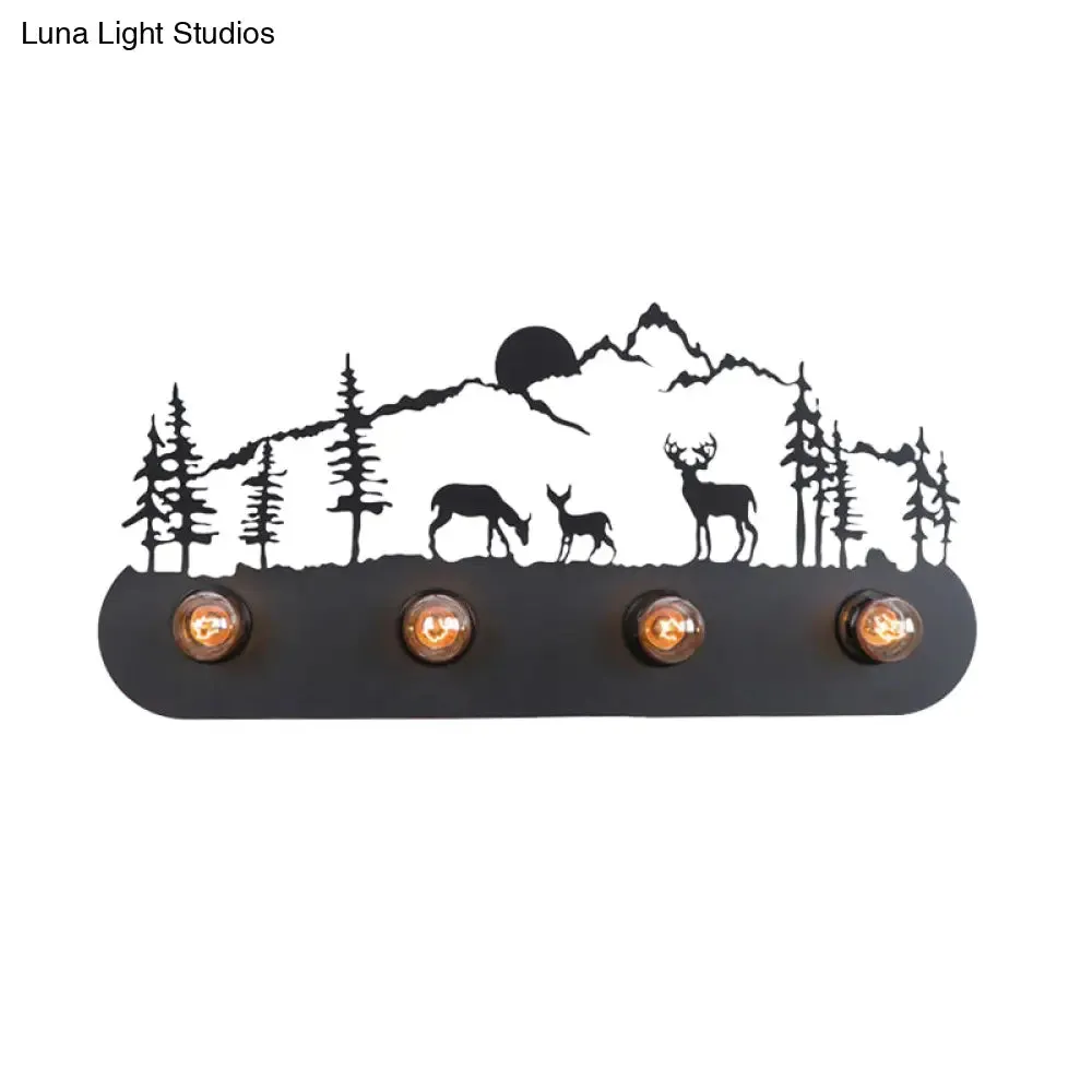 Lodge Open Bulb Wall Light with Nature-inspired 4-Bulb Metallic Wall Sconce in Black, Indoor Use