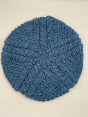 M Lapis Blue Cashmere Cable Aran Knit Beret