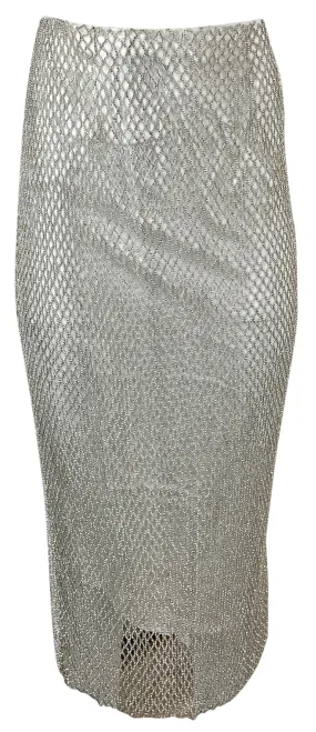 Markarian Ulla Mesh Rhinestone Pencil Skirt in Beige